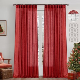 MIULEE Red Linen Curtains 84 Inch Length 2 Panels for Bedroom Living Room, Pinch Pleated Soft Thick Linen Textured Window Drapes with Hooks Back Tab Semi Sheer Light Filtering Christmas Decor