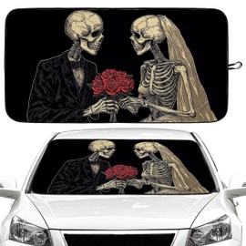 Couple Skull Car Windshield Sun Shade Foldable Sunshade Front Window Cover Sun Visor Protector Accessories (59x27.5 inches)