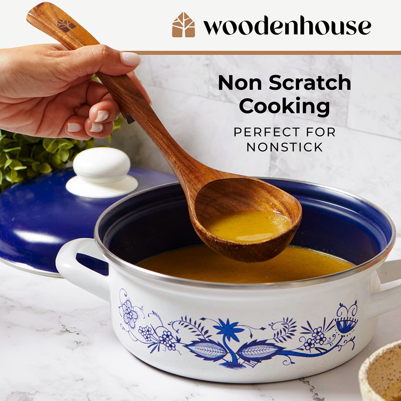 Wooden Ladle Spoon Set, 3 Size Teak Wood Kitchen Serving