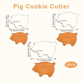 3uds Lindo Cortadores Galletas Cerdito, 3 Tamaños Acero Inoxidable Moldes Hornear Cerdito Divertido Cortadores Galletas Animales Molde Pan Mexicano para Hornear (Plateado)
