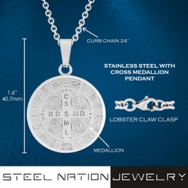 Men's Stainless Steel Cross Medallion Pendant - Spiritual Elegance - 24" Curb Chain