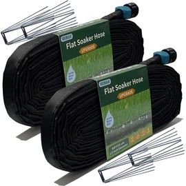 Secbulk 2025 Flat Soaker Hose 100 ft with Stakes for Garden, 50ft x 2 Linkable Drip Hose Diy Garden Irrigation System Saving 80% Water, Dual-layer Leak-free Design Water Hose with Holes