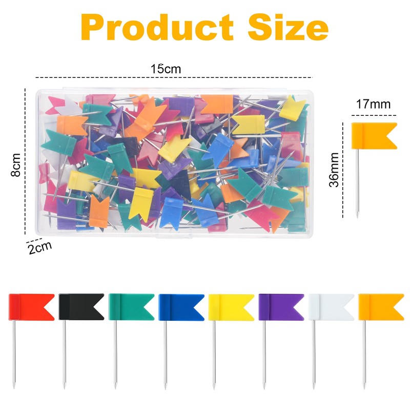 Vicloon Flag Map Push Pins, 170pcs Colourful Push Pins, Map