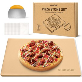 22 Inch Rectangle Pizza Stone Set, Large Pizza Stone for Oven and Grill with Stainless Steel Rack & 30 PCS Parchment Paper, Baking Stone for Pizza, Bread, BBQ (22inch)