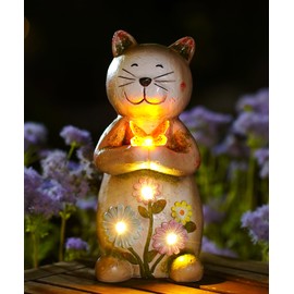 Cat holding a butterfly solar Statue Garden Ornaments, Birthday Gifts for Women, Gifts for Mum Grandma, Outdoor Cat Decor Ornament for Balcony, Garden, Patio, Yard, Lawn - Brown