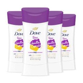 Dove Teens Deodorant Stick Vanilla Cupcake 4 Count Deodorant stick for teens 48-hour protection without aluminum 2.6 oz