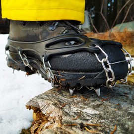 LimitlessXme Shoe spikes for snow and ice Crampon Grödel with stainless steel claws. 20 teeth for outdoor sports, hiking, walking in winter., black, m