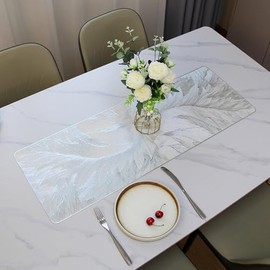 Hosoncovy PVC Table Runner Non-slip Decorative Table Mats Placemat for Home Party Kitchen Dining Wedding Decor (91CM X 33CM) (Silver)