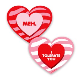Meh., I Tolerate You Heart-Shaped Vinyl Placemats, 17 x 13 inches, Funny Apathetic Valentine's Day Theme, Set of 2 (2, Meh/ITolerateYou)