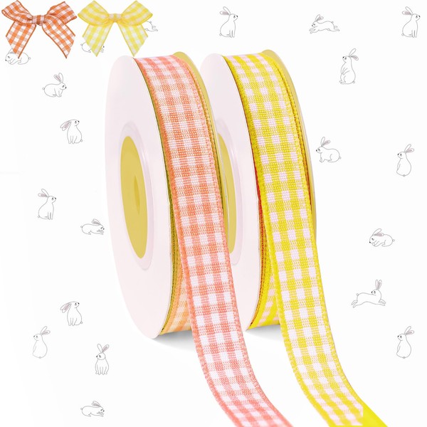 2 Rolls Easter Gingham Ribbon, Spring Buffalo Plaid Ribbon Thin