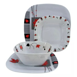 Anforama- Tab and Kit Vajilla Tipo Plastico De Melamina Cuadrada Para 10 Personas