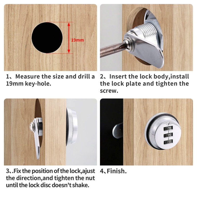 Kitmose 3 Pack Combination Cabinet Cam Lock Password Coded Lock
