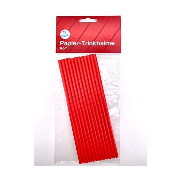 DH-Konzept 12 Paper Drinking Straws Red for Party and Birthday