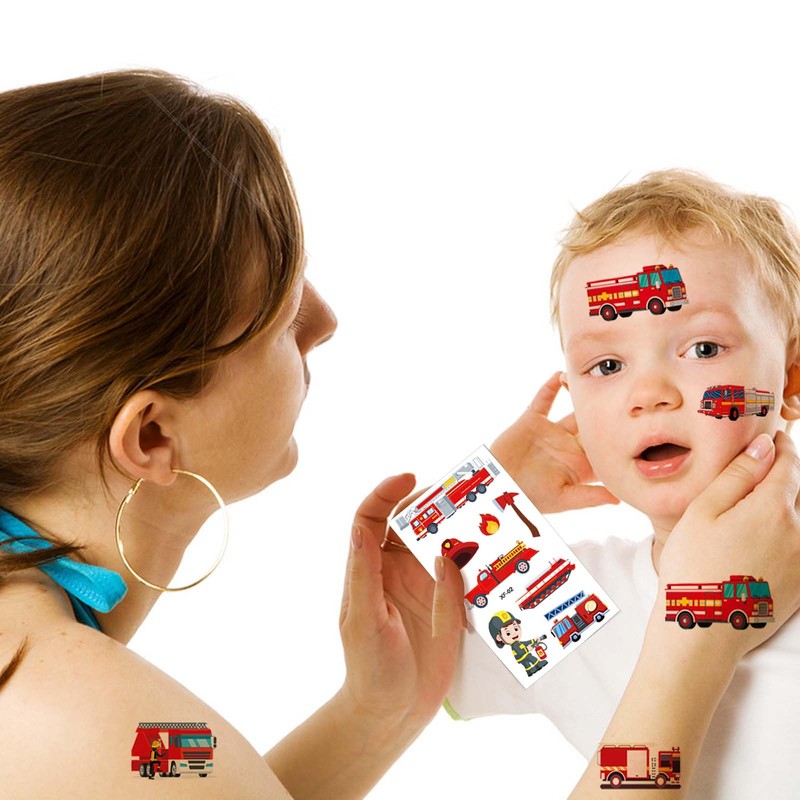 Qpout 10 Sheets Fire Engine Temporary Tattoos for Children Fireman