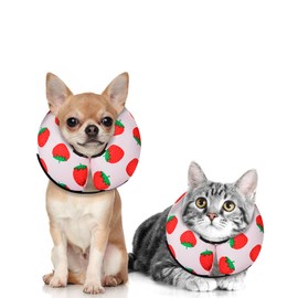 MIDOG Inflatable Dog Cone Alternative for After Surgery - Soft Protective Donut Collar Prevents Licking, Comfortable Recovery E-Collar Alternative for Small Medium Large Dogs (Strawberry,XS)