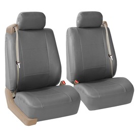 FH Group Car Seat Covers Solid Gray Front Set Faux Leather - Car Seat Covers for Low Back Seat with Removable Headrest, Universal Fit, Automotive Seat Covers, Airbag Compatible Car Seat Cover for SUV