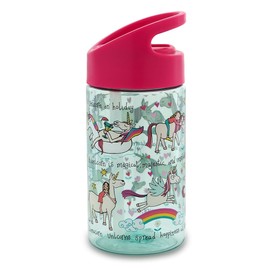 Tyrrell Katz Kids Unicorns Printed Flip Top Drinking Bottle with Straw - Dishwasher Safe Lightweight Girls School Water Flask - 400 ml