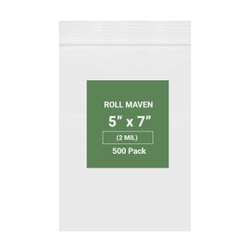 Roll Maven 500 Count 5" x 7" 2 Mil Clear Plastic Resealable Zip Bags, Strong & Durable Poly Baggies with Resealable Zip Top Lock for Travel, Storage, Packaging & Shipping