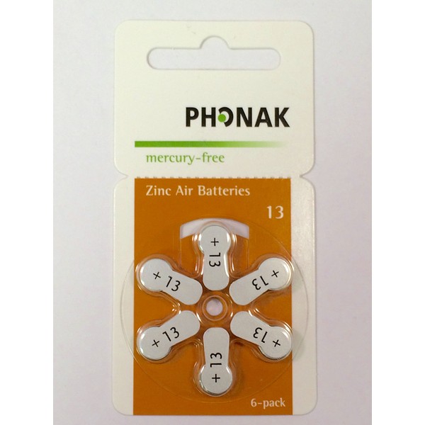 Phonak Mercury Free Size 13 Zinc Air Hearing Aid Batteries (60 Batteries)