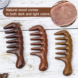 Beomeen Hair Comb Wooden Wide Tooth Combs for Curly, Natural Golden Sandalwood Thicken Hair Comb for Head Scalp Massager, Detangles Wet or Dry Curly, Thick, Wavy, Anti-static