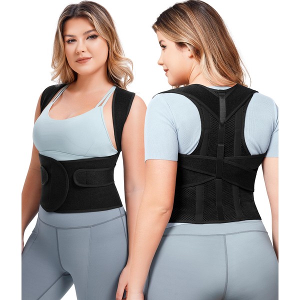 URSEXYLY Back Brace Posture Corrector for Women Adjustable Shoulder Straightener Full Back Support Upper and Lower Back Pain Relief,Spine Back Straightener Posture Corrector (Black, Medium)