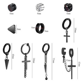 NEWITIN 15 Pairs Magnetic Stud Earrings for Men Stainless Steel Magnetic Earrings Men Clip on Earrings Non Piercing Cross Earrings Unisex CZ Hoop Dangle Magnetic Earrings for Men Women, Metal, Cubic