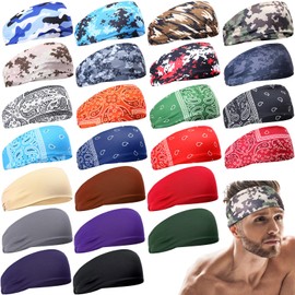Chuarry 24 Pcs Sports Headbands for Men Workout Sweatbands for Women Stretchy Non Slip Hairband Moisture Wicking Running Headband for Running Hiking Cycling Yoga Exercise