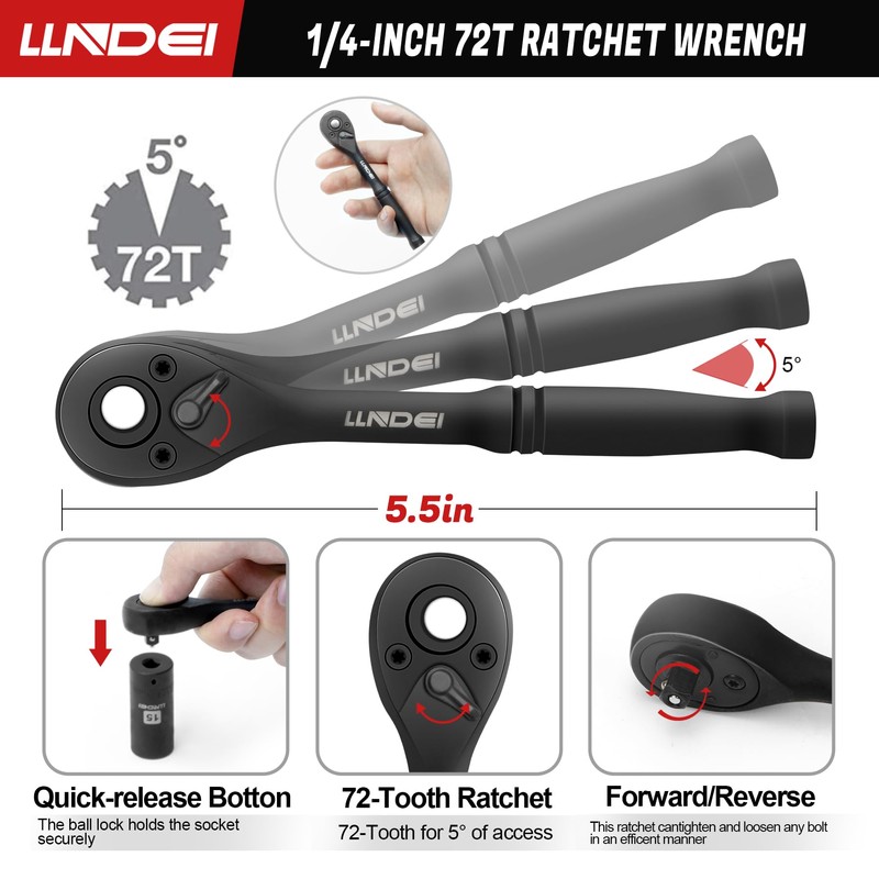 LLNDEI 1/4" Drive Socket set & Nut Driver Set 44PCS,