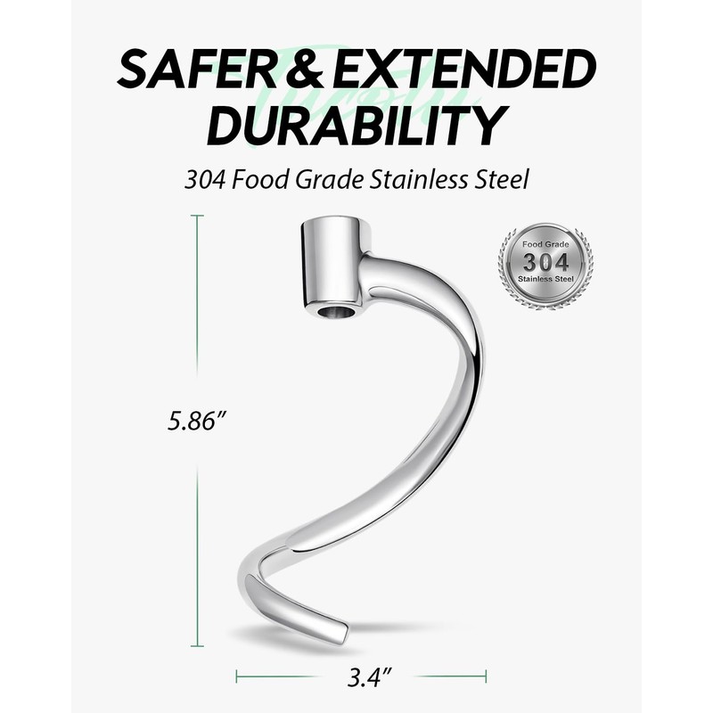 304 Stainless Steel Spiral Dough Hook Attachment – Fit for