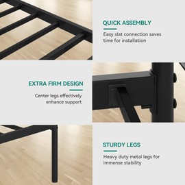 YITAHOME King Size Bed Frame, Metal Canopy Four Poster Bed Frame with Built-in Headboard Strong Metal Slat Mattress Support, No Box Spring Needed, Black