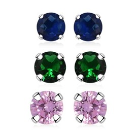Shop LC Set of 3 Cubic Zirconia CZ 925 Sterling Silver Stud Solitaire Earrings for Women Jewelry Valentines Day Gifts Ct 3.94
