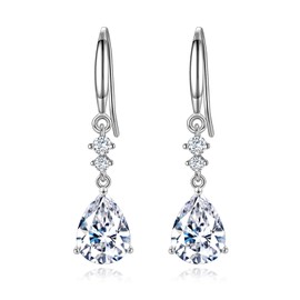 Sterling Silver Dangle Earrings for Women, Hypoallergenic Cubic Zirconia Teardrop Dangle Drop CZ Earring Jewellery Gifts for Girls, Silver
