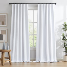 KEQIAOSUOCAI Linen 100% Blackout Curtains 120 Inches Long 2 Panels Set Burg 10 FT Length Draperies Heavy-Duty Total Darkness Drapes for Patio Living Room Back Tab Pocket 50x120, White, Pack of 2