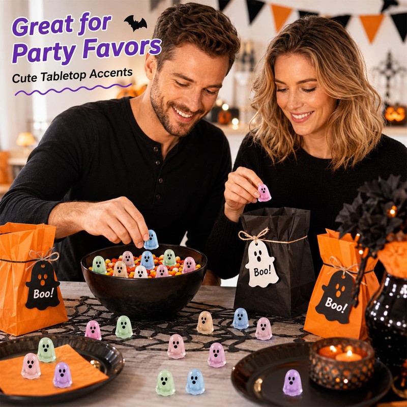 Jidkhfk 60Pcs Mini Resin Halloween Ghost Decorations Glow in the