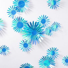Cheerland 3D Flower Wall Stickers - Teal Blue Chrysanthemum and Daisy Wall Decals, Removable Wall Decor for Bedroom, Living Room, Wedding, Party Mural, 3D Floral Decoration Supplies