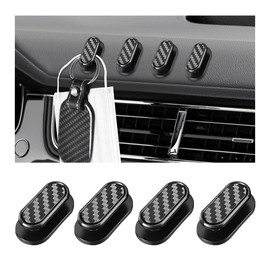 KVAEY 4 PCS Car Mini Hooks, Self-Adhesive Multifunctional Hanging Car Storage Hooks on Dashboard, Universal Vehicle Hook Stickers for Keys Mask Charging Cable, Car Accessories (Carbon Fiber)
