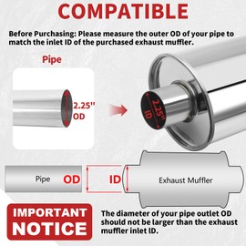 LCGP 2.25” Ultra Quiet Resonator, 2.25'' Inlet & Outlet 14" Overall Length Universal Muffler, 304 Stainless Steel High Performance resonator 2.25", Oval Muffler Shape, Silver