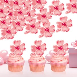 48Pcs Edible St Patrick's Day Cupcake Topper Wafer PaperShamrock Cupcake Cupcake Toppers Picks for St Patrick's Day Party Irish Holiday Party Decorations Pink