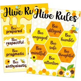 Qyeahkj Bee Classroom Decoraions Hive Rules Posters Honey Bumble Themed Motivational Inspirational Wall Arts Decor Bee Bulletin Board Set Back to School Behavior Charts Teacher's Helper Supplies