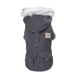 Dog Coat Hoodies Work Clothes Thickened Dog Jacket Military Uniform Army Hoodie Sweater Cotton Jacket Fur Coat for Small Dog Medium Dog Cat Grey S