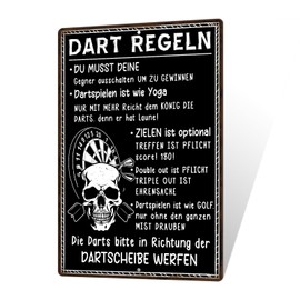 Putuo Decor Metal Sign Dart Rules - Funny Wall Decoration with Dartboard & Skull - Gift for Dart Players & Hobby Cellar