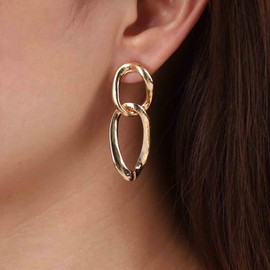 Aneneiceera Boho Gold Paper Clip Chain Oval Chain Dangle Earrings Double Oval Hoop Earrings Punk Chunky Chain Earrings Jewellery for Women and Girls, Zinc