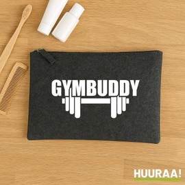 Huuraa Kulturbeutel Gymbuddy Hantel Geschenk 1 Liter Charcoal Filz Gymbuddy Geschenkidee