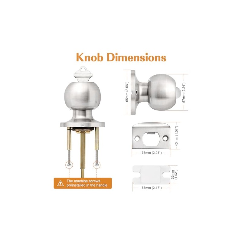 Probrico Brushed Nickel One Keyway Ball Door Knobs Entry Lock