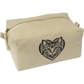 'Heart Shaped Cat Face' Canvas Wash Bag/Makeup Case (CS00036837)
