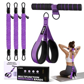 Multifunctional Portable Pedal Resistance Band with Handle for Women - 3 Adjustable Tubes for Core, Abs, Arm & Leg Workouts | Home Gym Equipment (Purple)