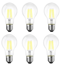liveMAX E26 LED Light Bulbs,40 Watt Equivalent,Classic Clear Glass A19 LED Filament Bulb Non-Dimmable 5500K Daylight White,Pack of 6
