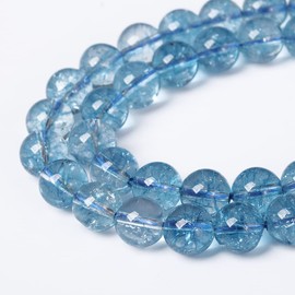 90pcs 8mm Blue Topaz Crystal Quartz Natural Stone Round Loose Beads for Jewelry Making DIY Bracelet Necklace Earrings 32" 2 Strands