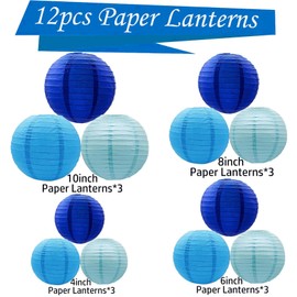 KUNYYI Blue Paper Lanterns 12Pcs Hanging Lanterns for Birthday Party, Wedding, Home Decor, Baby Shower Festive Decoration