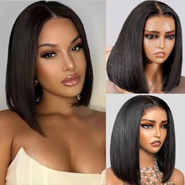 Gureimi 12 Inch Bob Wig Human Hair Bob Lace Front Wigs Human Hair 13x4 Short Straight HD Lace Frontal Bob Wigs for Black Women Pre Plucked 180% Density